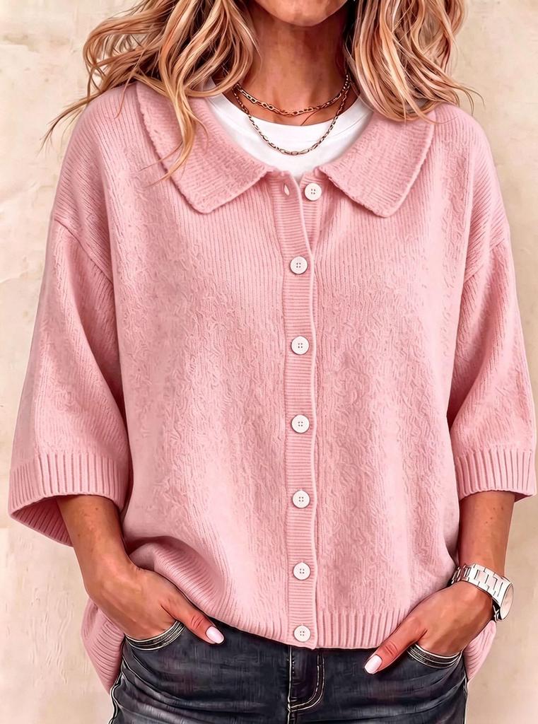 2026 Autumn/Winter Solid Color Knit Cardigan: Slimming, Soft, and Breathable Mid-Sleeve Sweater