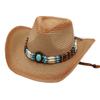 Gem Западная ковбойская соломенная шляпа Приморская солнцезащитная шляпа от солнца Этническая дышащая ручной работы Пляжная шляпа