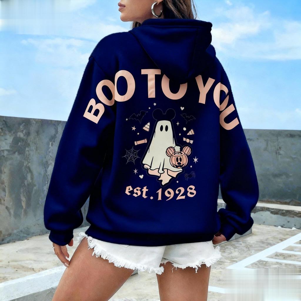 Хэллоуин Микки Бу Для Тебя Винтажный Мультяшный Принт Толстовка Женская Мужская Повседневный Пуловер Худи Осень Уличная Одежда Дисней Унисекс