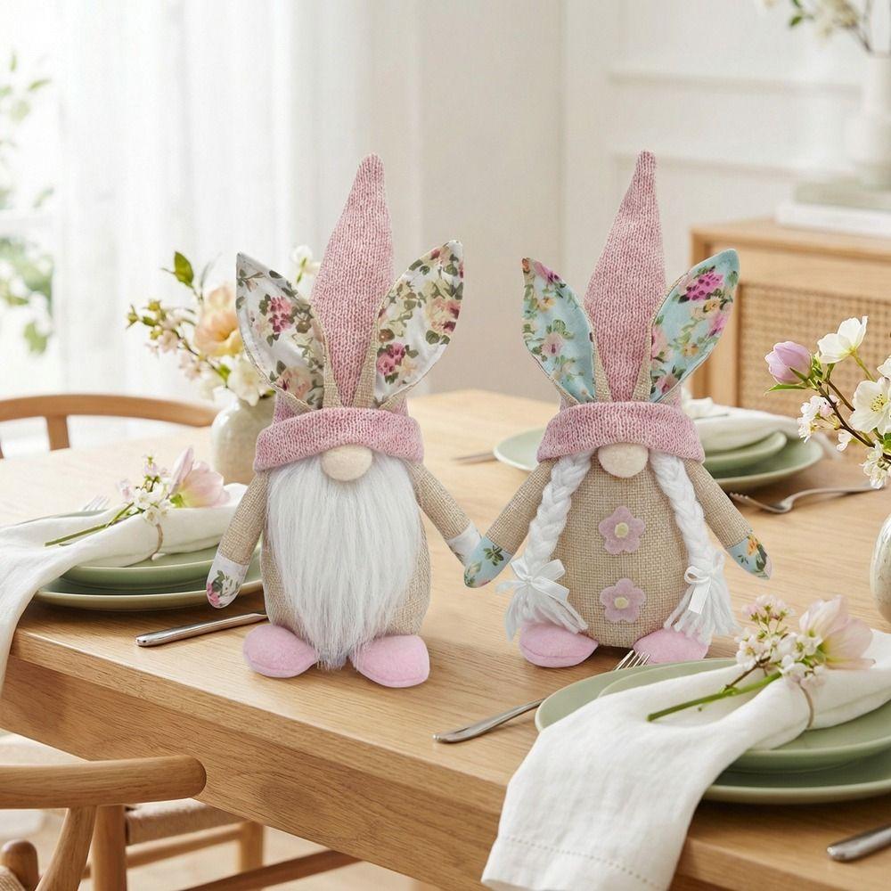 Spring Bunny Themed Easter Bunny Gnome Faceless Design Elf Stuffed Doll Tabletop Decor