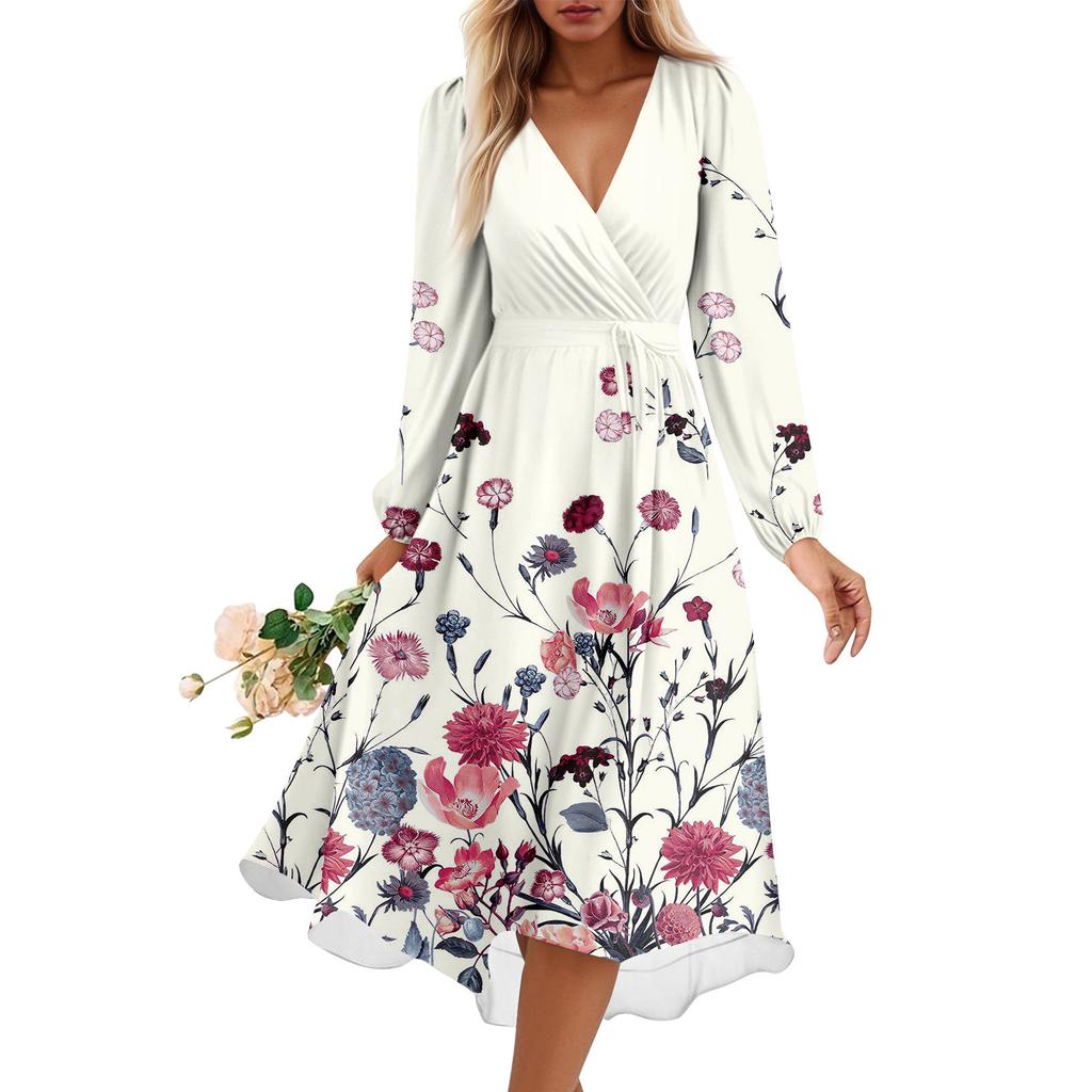 Женское летнее свободное платье с V-образным вырезом, Элегантное платье