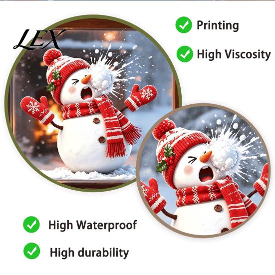 Snowball Fight Theme Stickers Christmas Snowman Static Window Cling, Funny Sticker, Reusable Easy Apply Glass Cling Xmas Decal for Home Shop