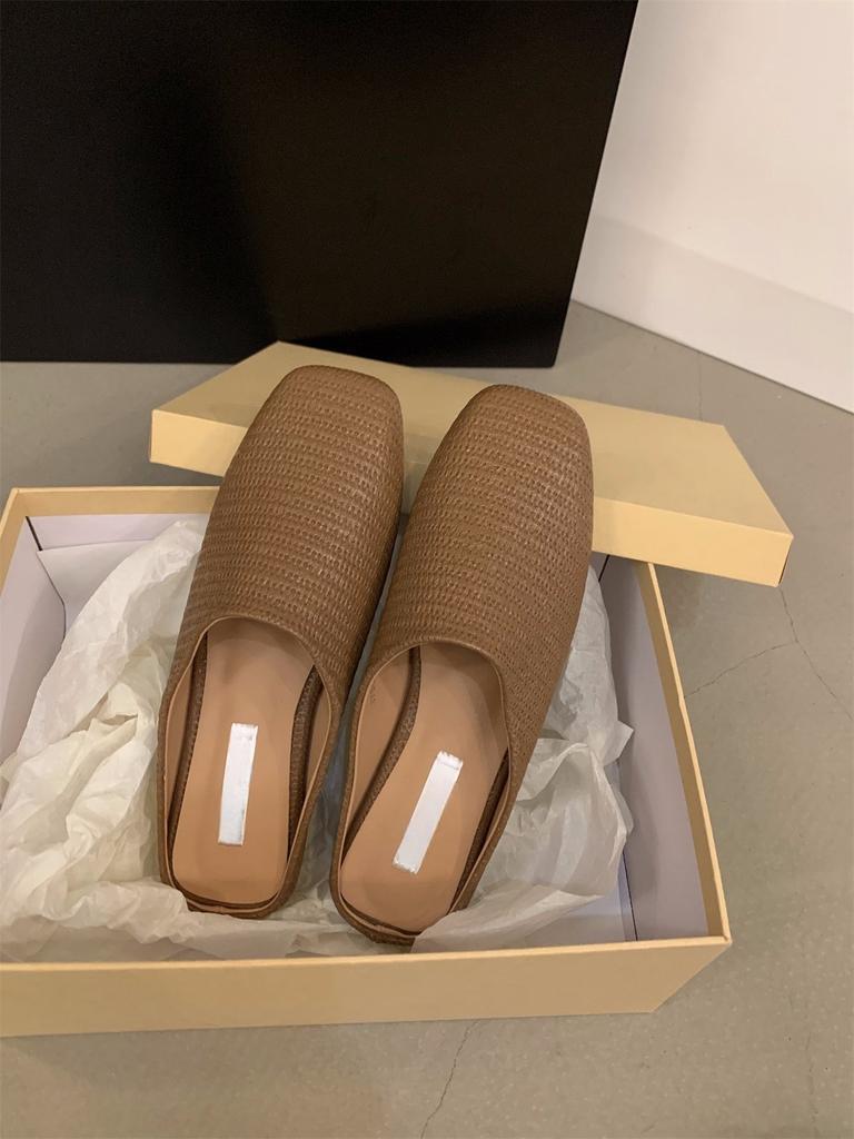 Плоские тапочки в стиле ретро с плетеной сумкой на голову, женская обувь, новинка 2024 года, летние сандалии с одной педалью Muller