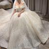 Starry V-Neck Wedding Dress - Luxe Audrey Hepburn Style Gown, Sparkling Princess Ball Gown with Long Train