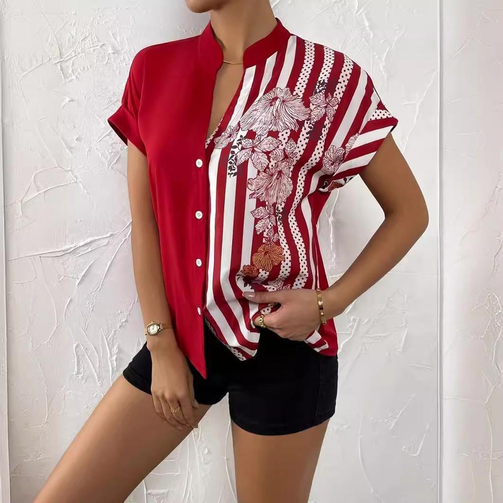 GMXIA Летняя женская повседневная рубашка с полуоткрытым воротником и модным принтом в стиле пэчворк