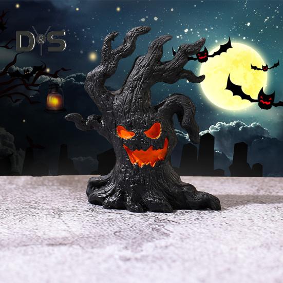 1/4Pcs Halloween Spooky Tree Figurine Ghost Tree Stump Resin Statue Sculpture Indoor Outdoor Garden Desktop Decoration Ornament