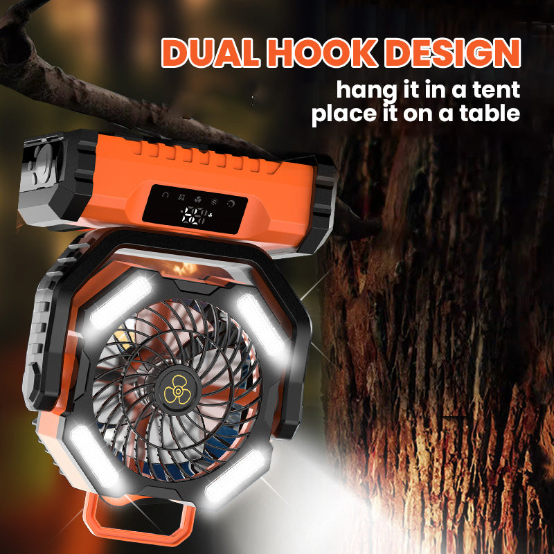 20000mAh Battery Operated Fan, Portable Rechargeable Desk/Camping Fan with LED Light and Hook, Outdoor Fan for Tent Car Trip