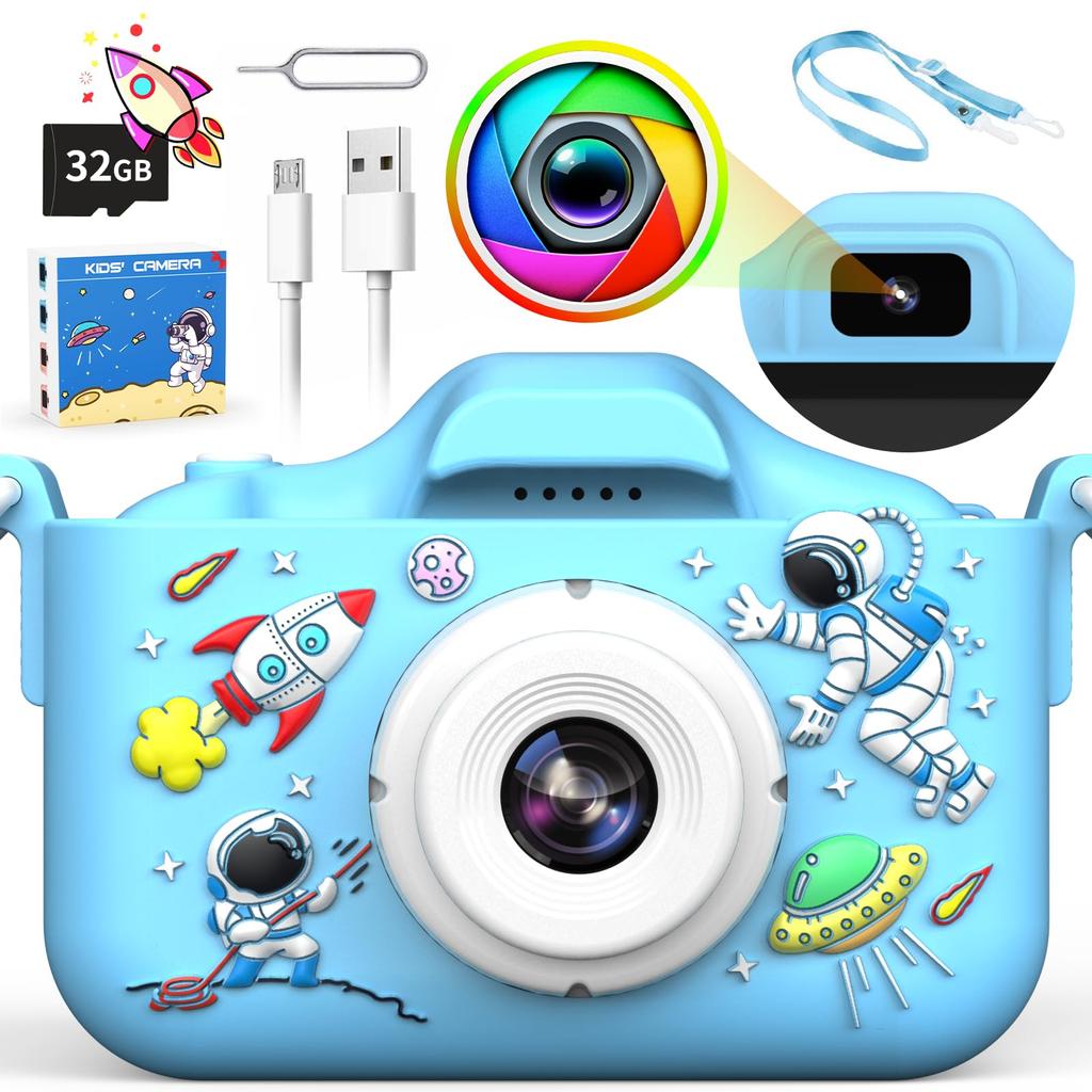 Toy Camera for Boys and Birthday Gift for Ages and 1080P USB Continuous LCD 8x Timer Easy Japanese Instruction Manual Astronaut Style Kids' Camera,
