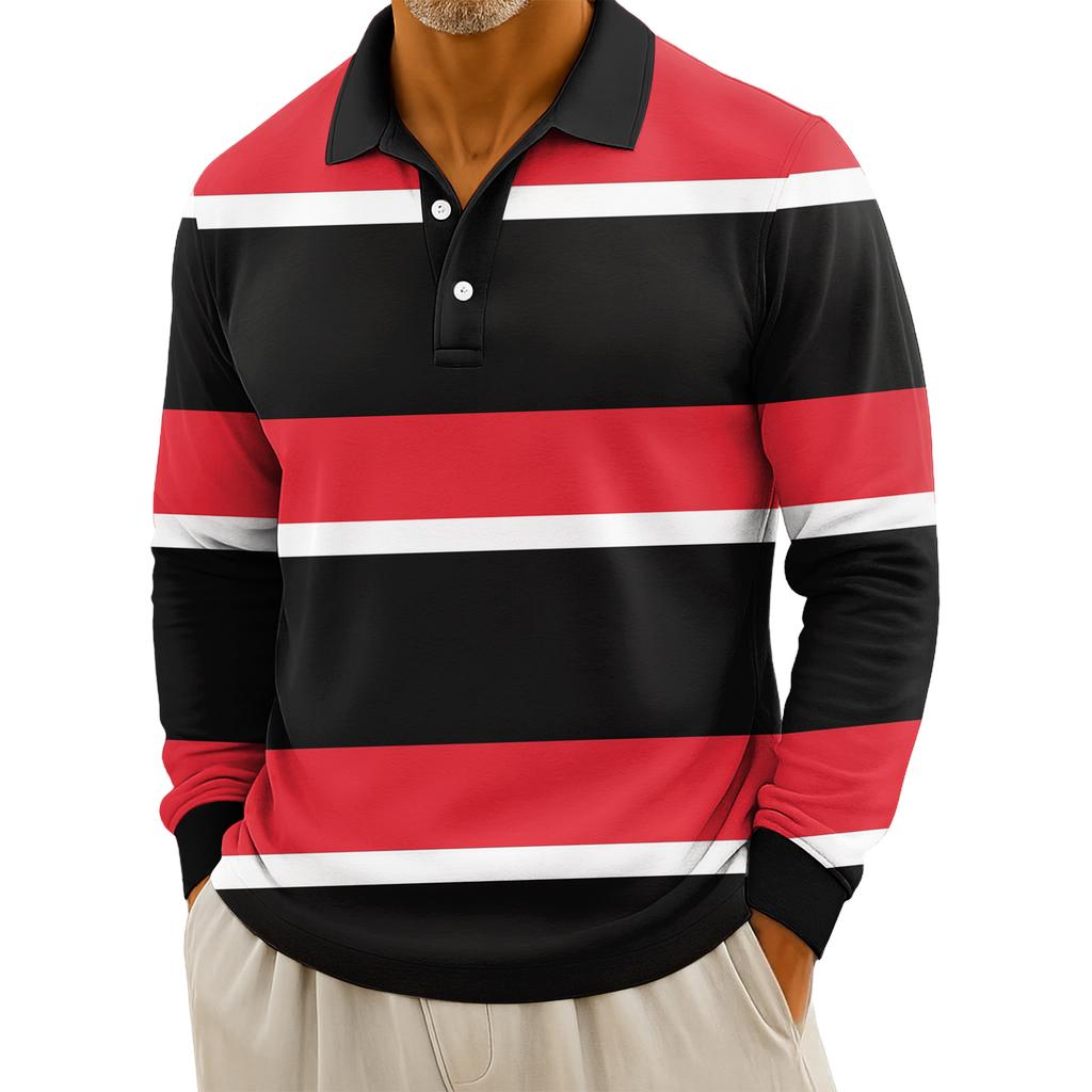 Мужские повседневные топы с длинными рукавами на пуговицах с полосатым принтом