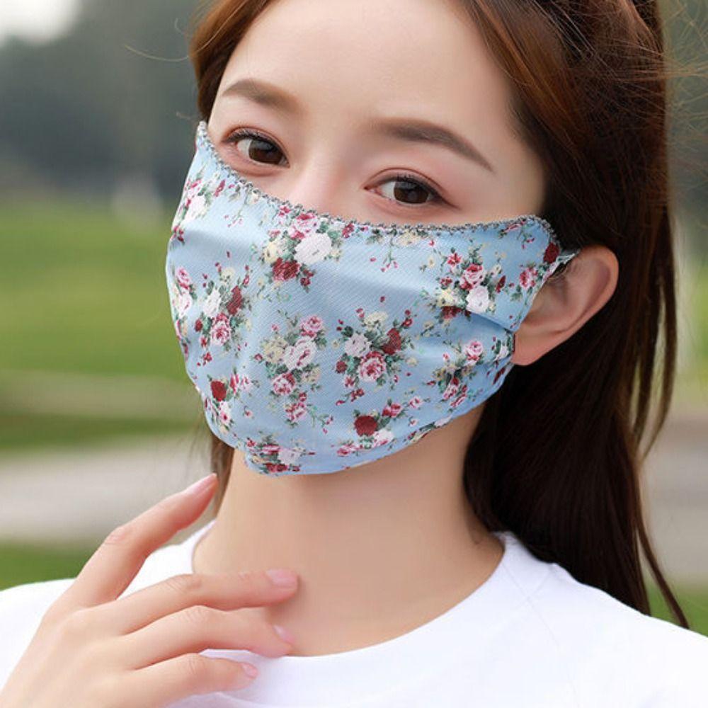 Lace Ice Silk Mask UV Protection Face Gini Mask Adjustable Face Cover Cycling