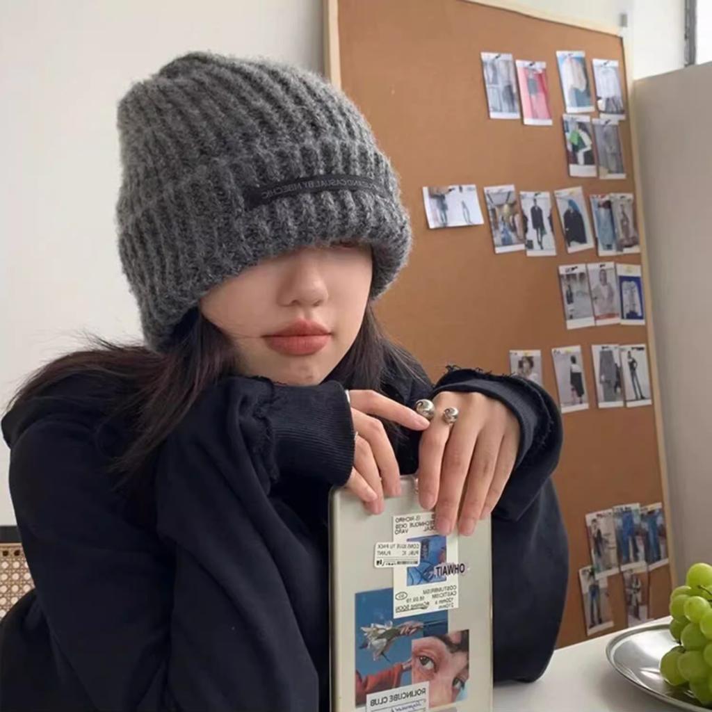 Big head circumference thick wool hat women's autumn and winter new thickened warm ear protectors knitted hat showing a small face and cold-proof gra
