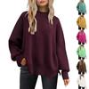 Women's Fall Round Neck Drop Shoulder Broad Shoulder Long Sleeve Sweater Oversized Knitted Side Slit Pullover Pullover Sweater Fall Winter Sweater Top