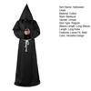 4Pcs/Set Halloween Cloak Costume Medieval Monk Robe Wizard Cosplay Dance Fabric Cape with Strong Drape Big Hat Necklace Waist Rope