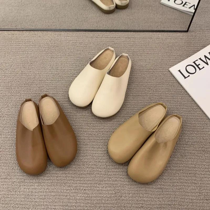 Fashion Mules Slippers Women Shoes Khaki Casual Slippers Flat Cover Toe Slides Platform Loafers Comfortable Versatile Women's Pantofle