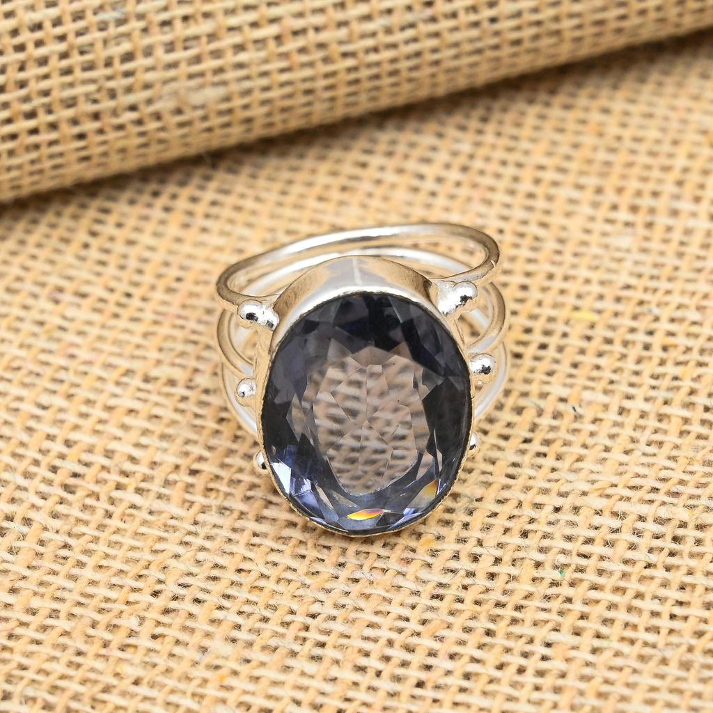 Ювелирное кольцо ручной работы из стерлингового серебра 925 пробы с иолитом для женщин