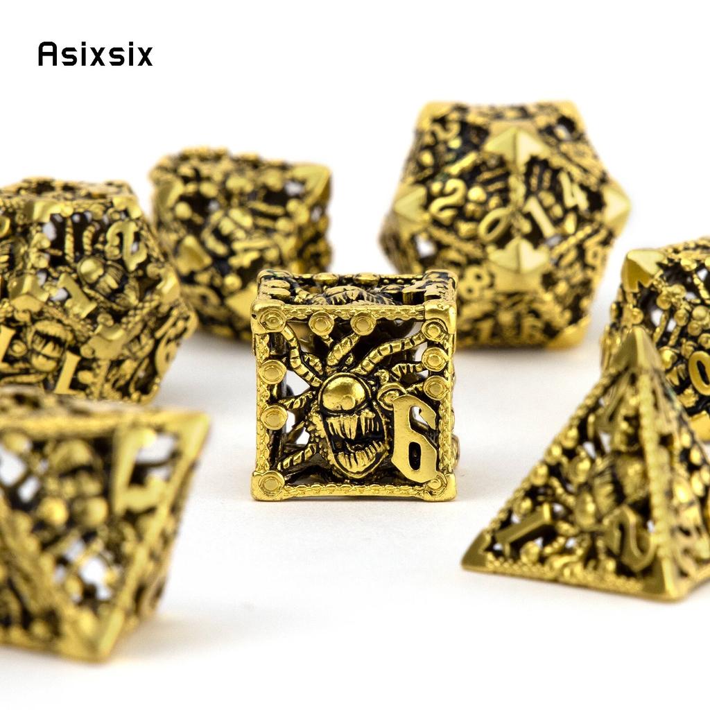 7 Pcs Golden Black Octopus Metal Dice Hollow Metal Polyhedral Dice Set Suitable for Role-Playing RPG Board Game Card Game