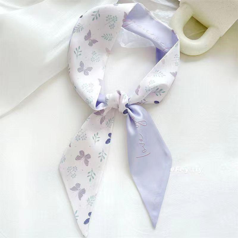 Маленький белый и нежно-зеленый шелковый шарф для женщин, тонкая лента, повязка на голову, резинка для волос, украшение для сумки, длинный