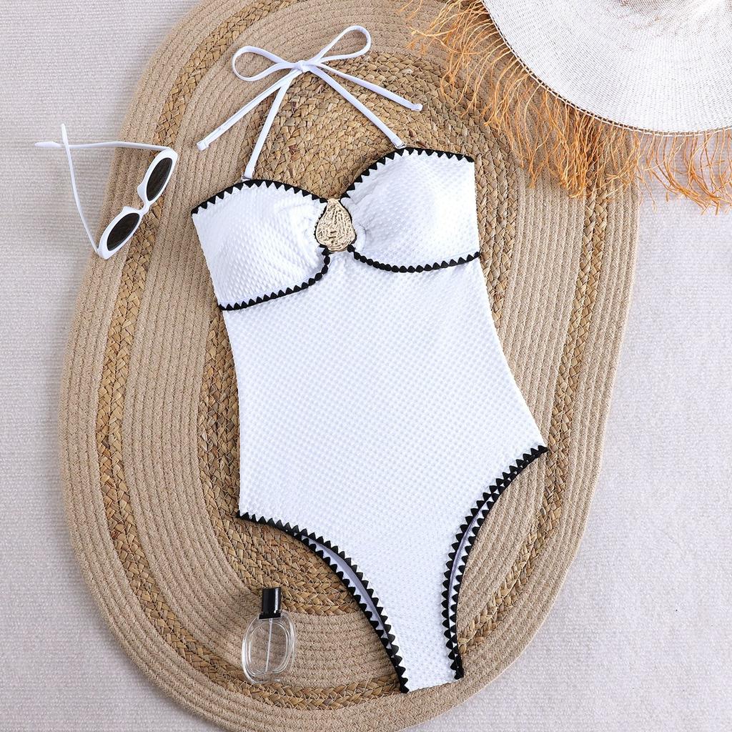Swimsuit for Women with Removable Strap and Scalloped Trim Soft Padded Cups High Cut Design