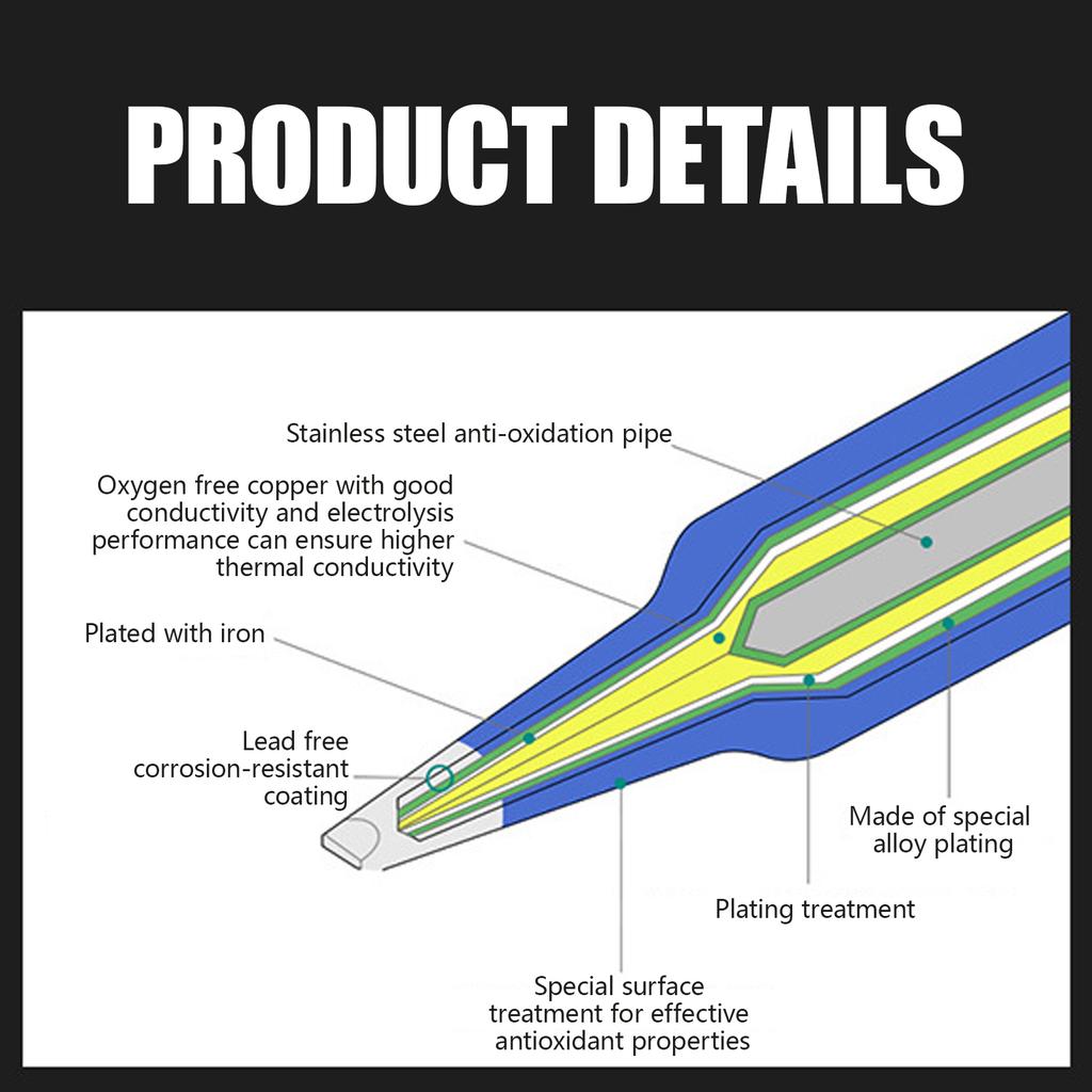 5 шт. медных паяльников с высокой проводимостью для профессиональной сварки, работа с платами, стабильная температура