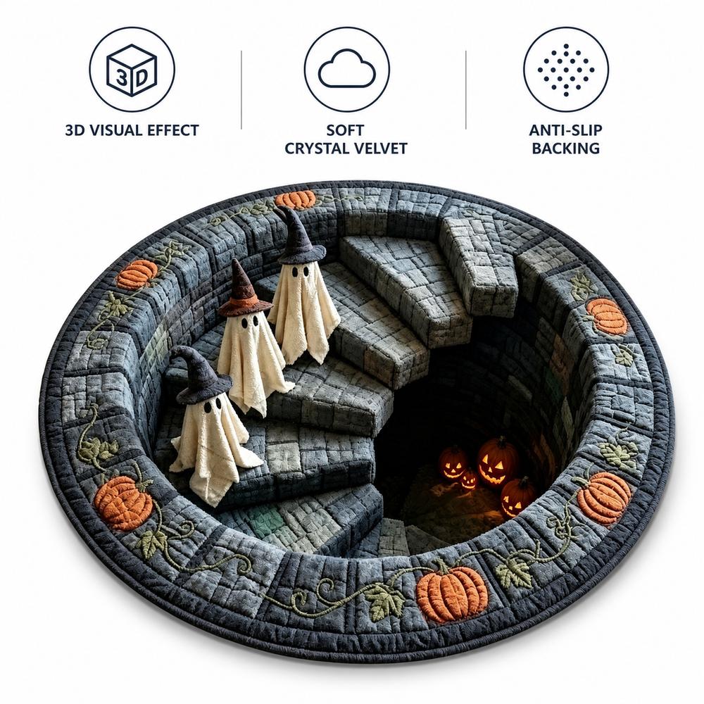 Anti-Slip Backing Halloween Area Rug Round Shape Round Floor Mat Living Room Decor