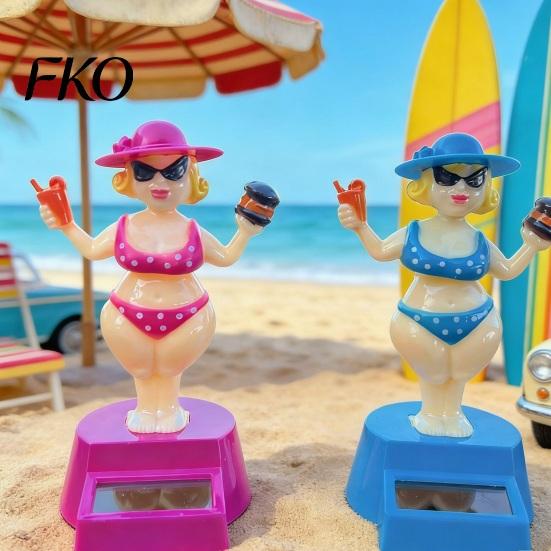 ABS Plastic Car Decoration Solar Dashboard Decoration, Cute Beach Girl Swing Couple Style Ornament Ornament, Dancing Figure for Vehicle Interior