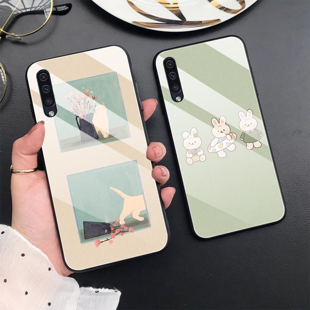 Чехол с милым кроликом и котом для Samsung Galaxy A73 A53 A33 A72 A52 A32 A22 A21 A13 A21s 5g A50, роскошный чехол из закаленного стекла
