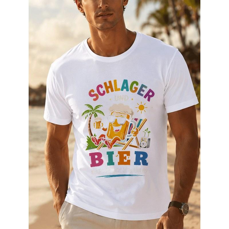 Men' Schlagerparty -Themed T-Shirt - Lightweight Round Neck Casual Tee with Schlager Malle Party(6) Print, Machine Washable Suitable for Seaside
