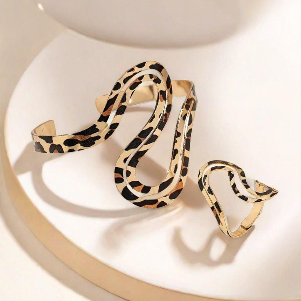 Леопардовый узор Нерегулярный браслет Кольцо Дамский комплект