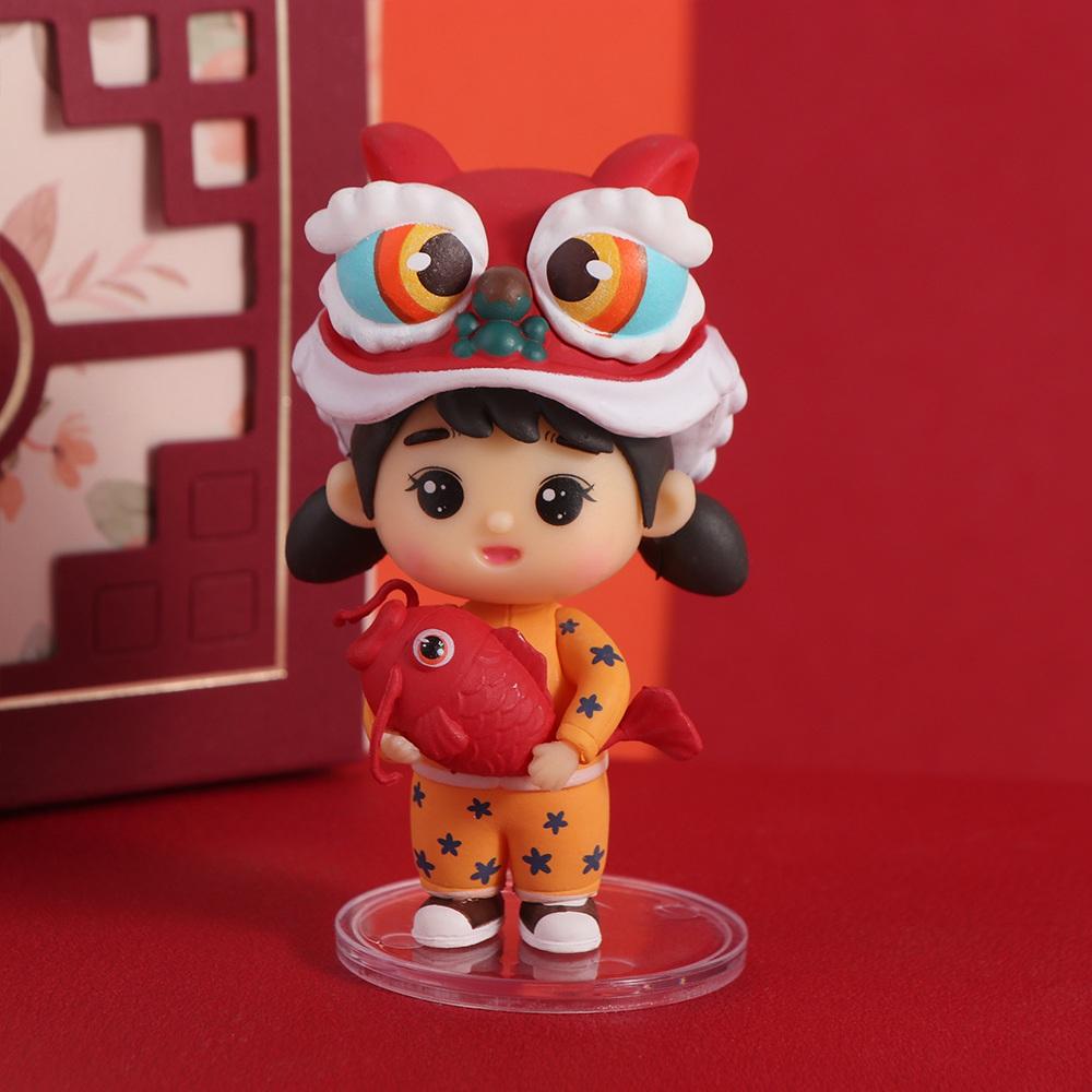 Мальчик и девочка Танец льва Статуя мальчика Китайский стиль Танец льва Украшения Весенний фестиваль