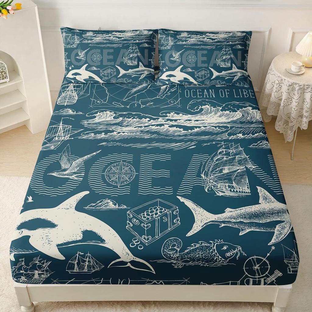 Собака Животный Узор Шапка на Кровать Трехпредметный Комплект Цифровая Печать Постельное Белье Шапка на Кровать Трехпредметный Набор Дети И Взрослые