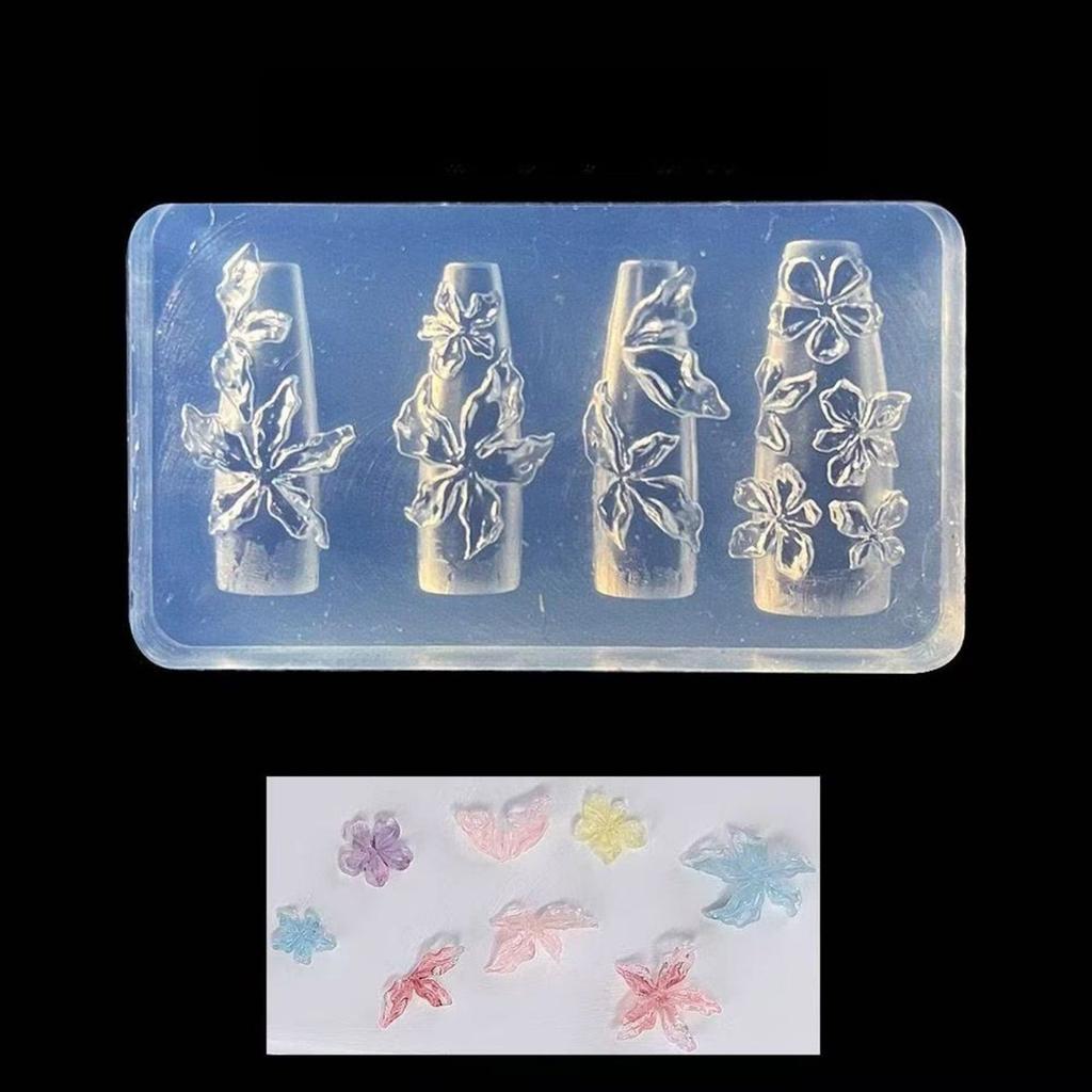 2 Pieces Silicone Nail Art Mould for Floral Embossing Manicure Tool With Reusable Flower Designs Templates