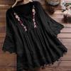 Women Lace Embroidery Flower Loose Plus Size Half Sleeve Shirt