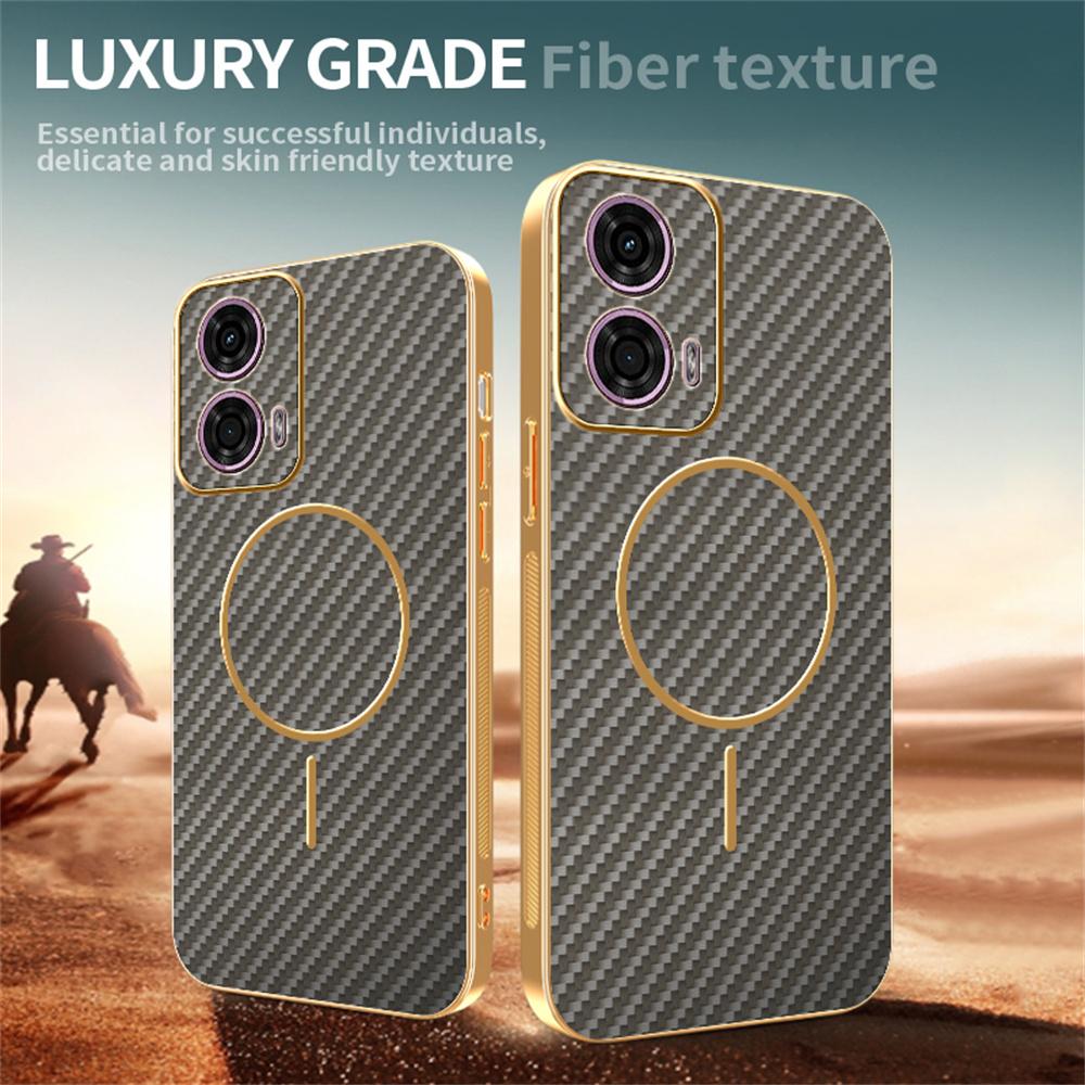 Phone Case For Motorola Moto G24 4G/E14 4G/G04 4G/G04s 4G/G24 Power Carbon Fiber Textured Electroplated TPU Back Cover
