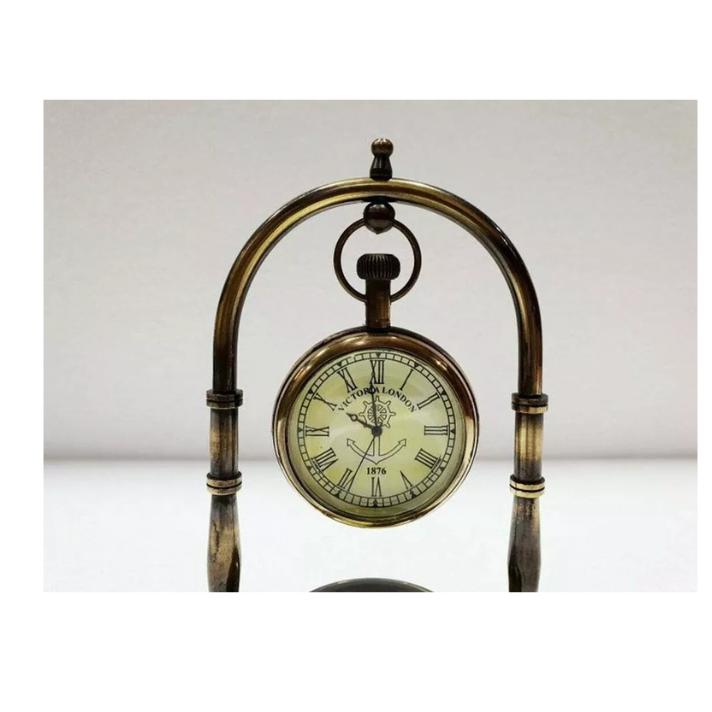 Часы настольные из латуни в старинном стиле с компасом на подставке, коллекционные, настольные, декоративные