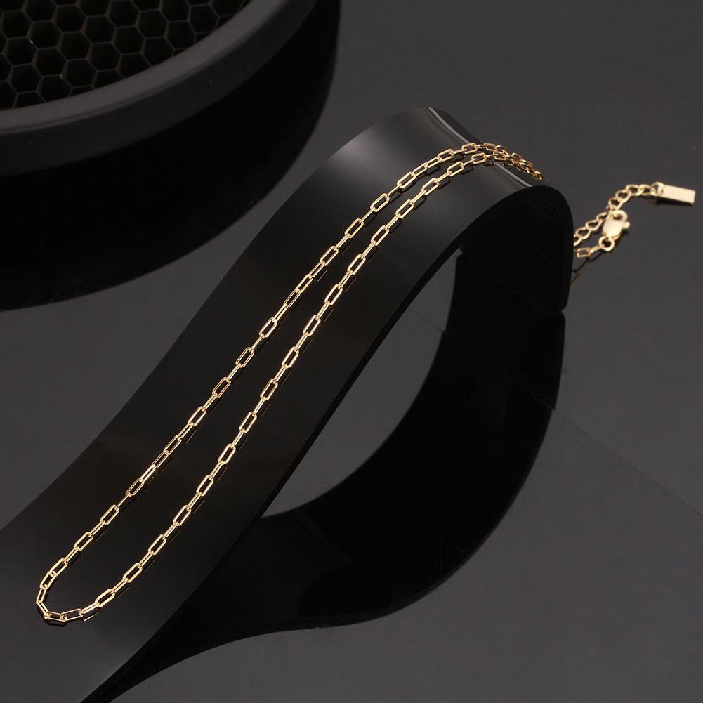 Jewellery S925 Sterling Silver Necklace European and American Adjustable 14K Gold Plain Chain