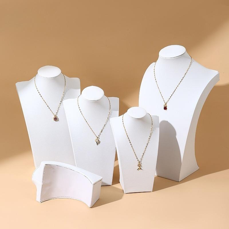 White Leather Portrait Model Neck Necklace Rack, Counter Jewelry Hanger, Collarbone Chain Necklace Display
