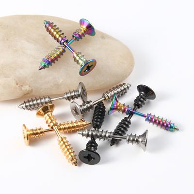 Забавные серьги-гвоздики в форме винта, крутые двусторонние серьги, ювелирный подарок