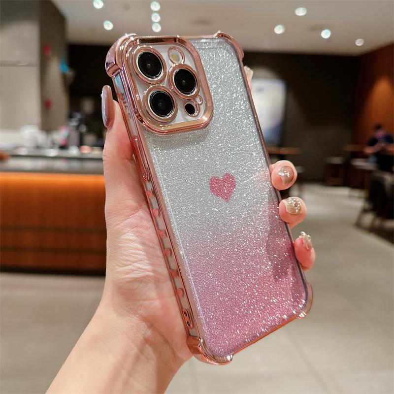 Чехол из ТПУ с милым сердечком и блестящим покрытием для iPhone 15 14 13 12 Pro Max 15 14 Plus 11, блестящий чехол для телефона