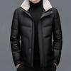 Genuine Leather Down Jacket Men's Sheepskin Stand-up Collar Leather Jacket Winter Middle-aged Leather Jacket Thickened Warm Jacket