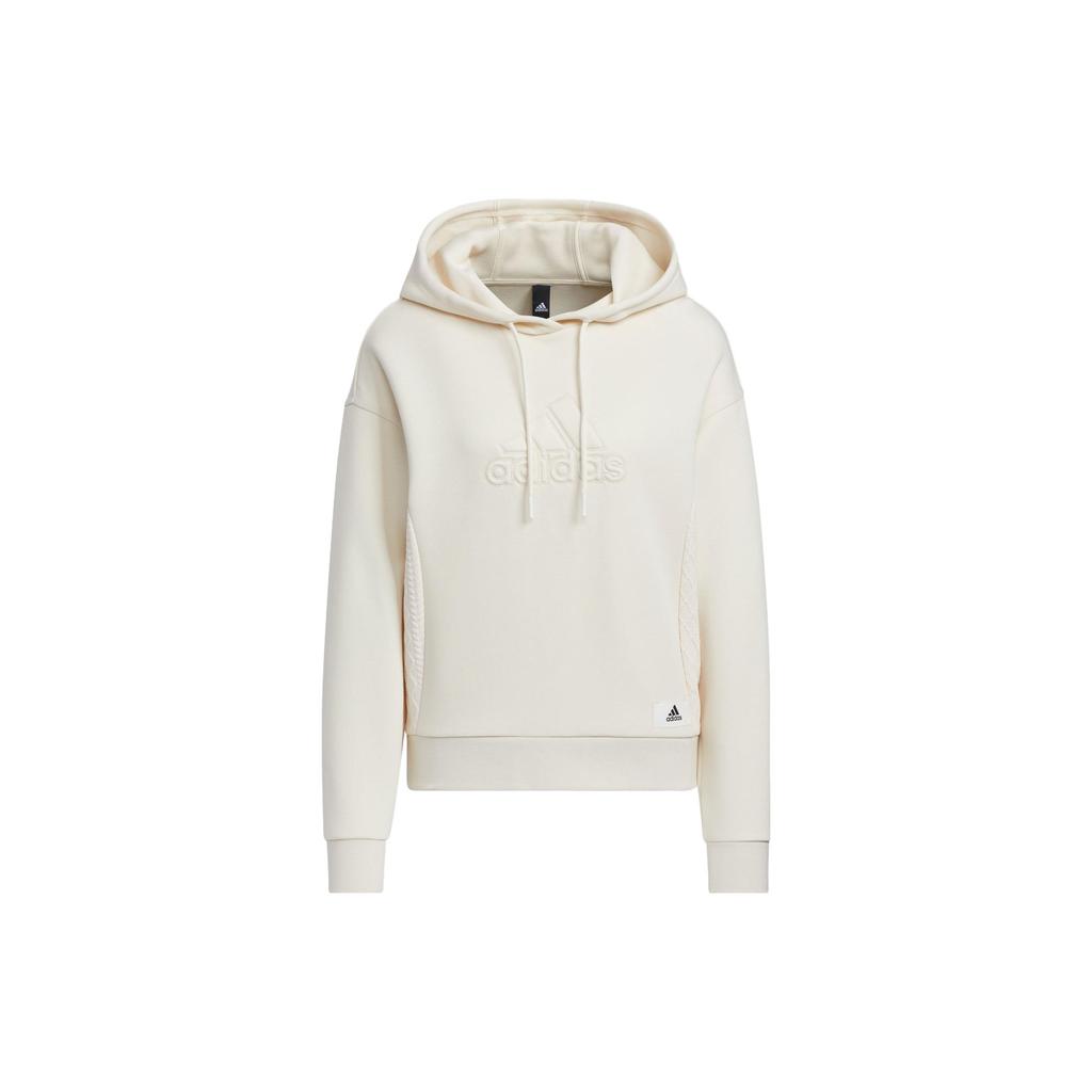 Adidas Lounge Hooded Sweatshirt Pure Color Sport Casual Pullover Women Tops Wonder-White IP0756