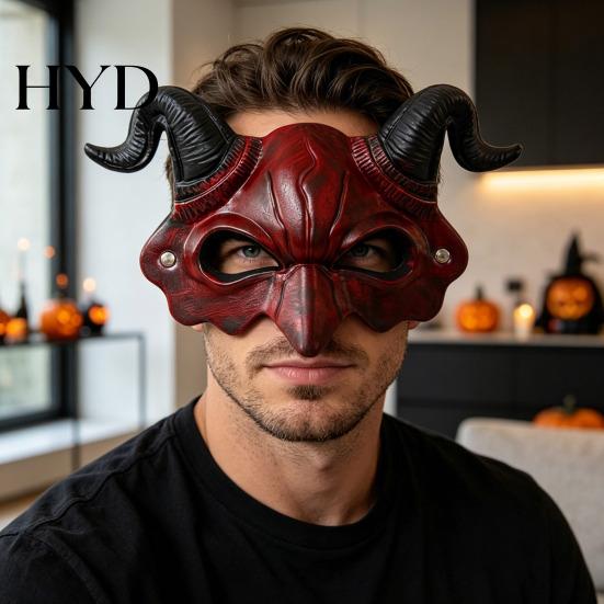 Unique Dark Devil Mask Demon Horn Mask, Halloween Head Cosplay Prop, Masquerade Lightweight Costume Face Party Horror Accessory, Carnival Trick