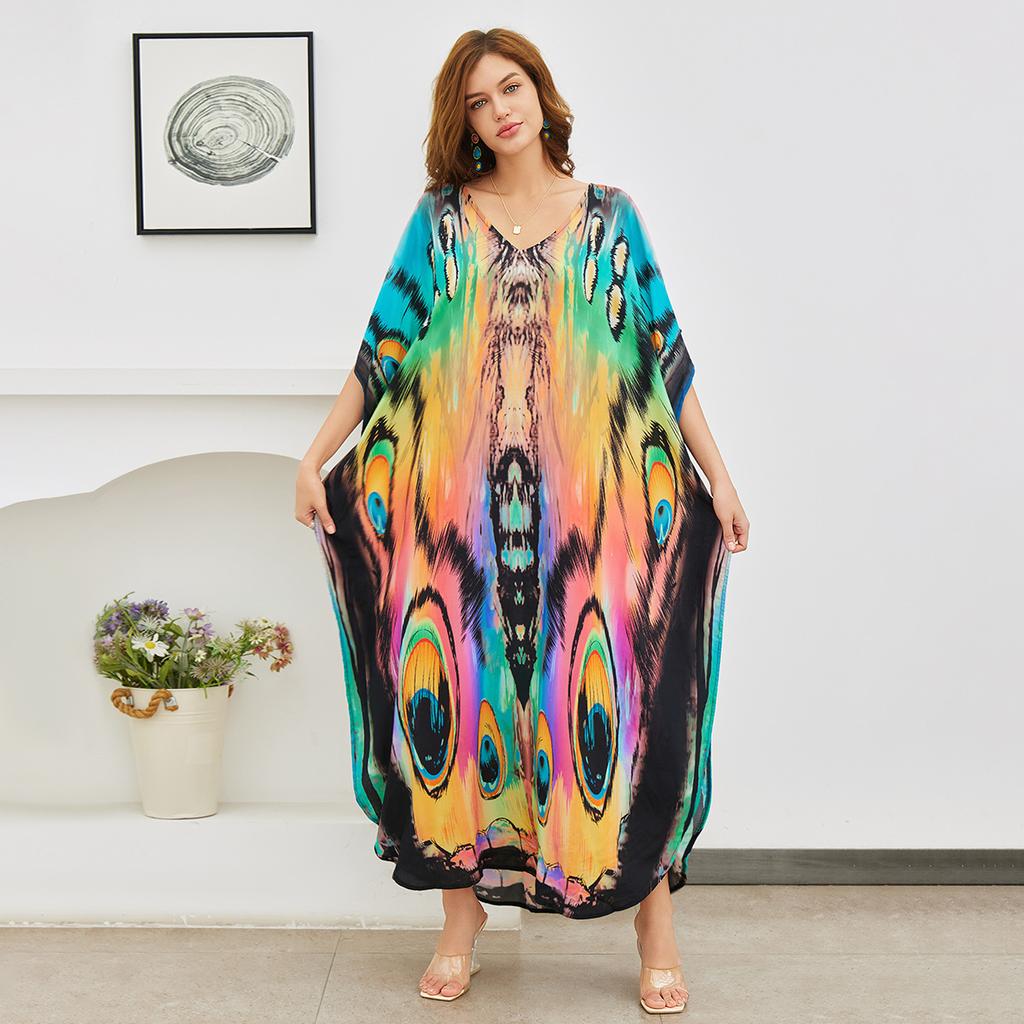 Пляжные кафтаны для женщин с принтом бабочки и попугая, летние платья больших размеров, праздничные купальные костюмы, дропшиппинг