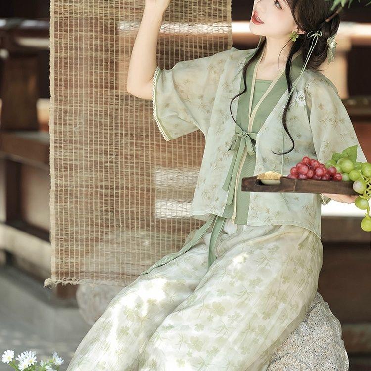 Шаровары Hanfu в китайском стиле династии Тан с маленьким жасмином и повседневный летний костюм Tang Bei Zi