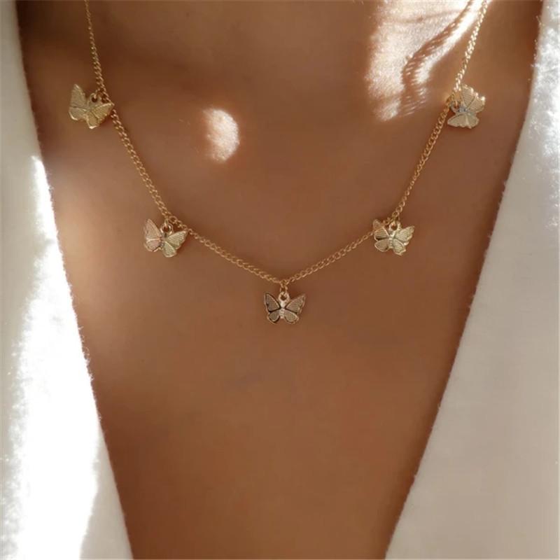 Accessories Simple Thin Chain Alloy Butterfly Pendant Necklace Women's Collarbone Chain
