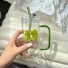 With Lids and Handle Square Glass Mug Transparent Coffee Cup Household Bow Straw Cup  Gift