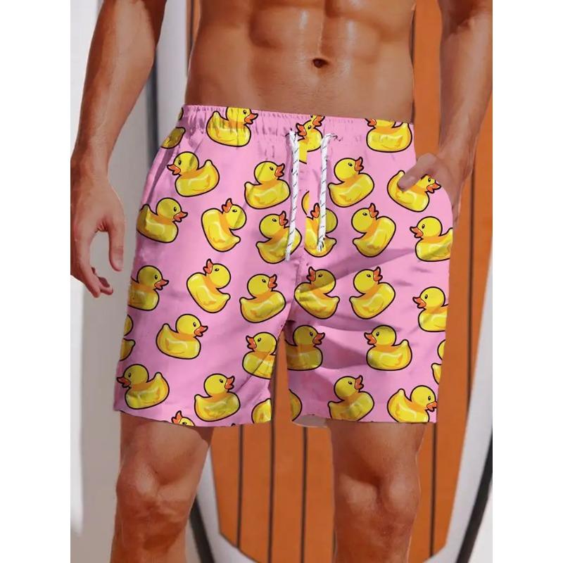 Summer Beach Shorts with Fun Duck 3D Print, Stylish Quick-Drying Sports Casual Shorts, Fitness Swimming Shorts