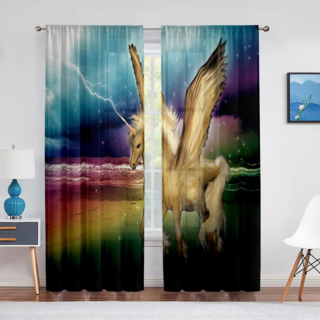Фэнтези Фиолетовый Облако Единороги Тюлевые Шторы-Вуали Спальня Отель Домашний Декор Прозрачные Шторы для Гостиной Шифоновая Печатная Драпировка