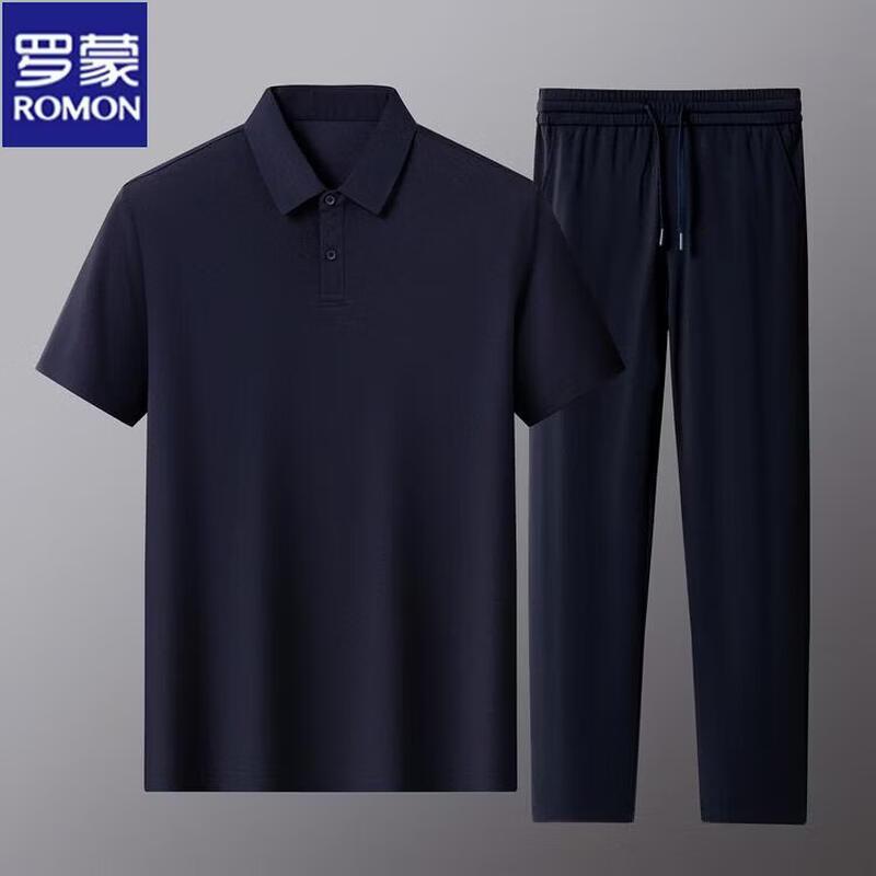 ROMON Men's Ice Silk Polo Shirt & Casual Trousers Set