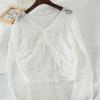 Summer Sexy Lolita Long Sleeve Hollow Knit Cover-up V-Neck Drawstring Sun Protection Short Sleeve Thin Sweater
