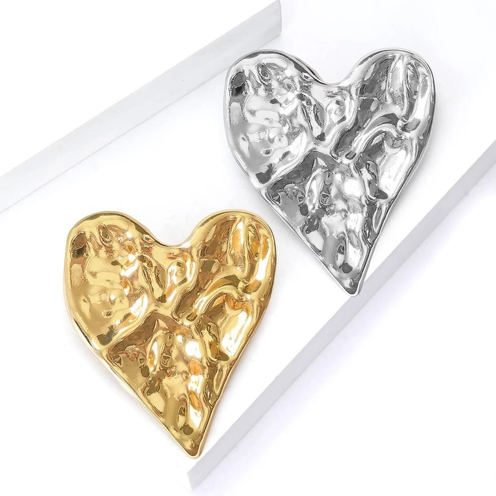 Gold Silver Color Pins Brooch Glossy Pitted Love Brooches  for Fashion Jewelry Gift